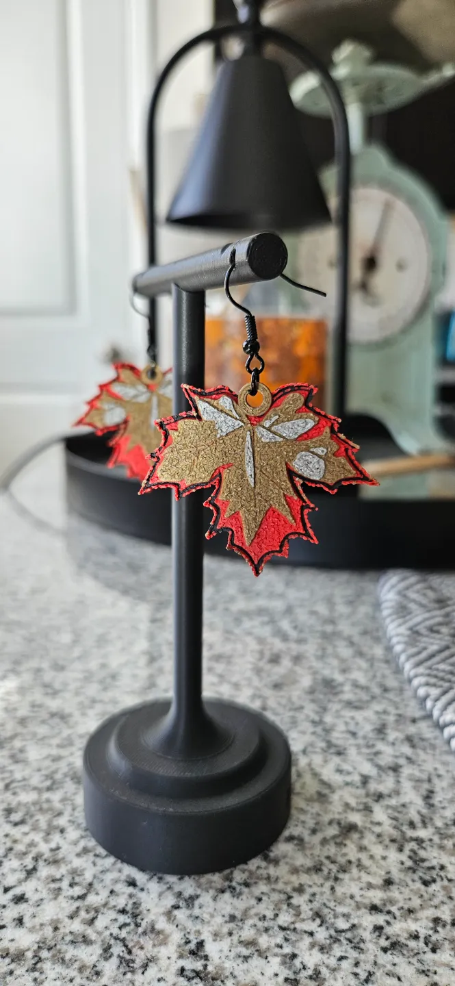 Red & Bronze Fall Leaf Earring view 2