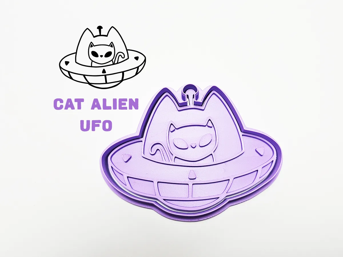 Emporte-pièce chat extraterrestre en soucoupe