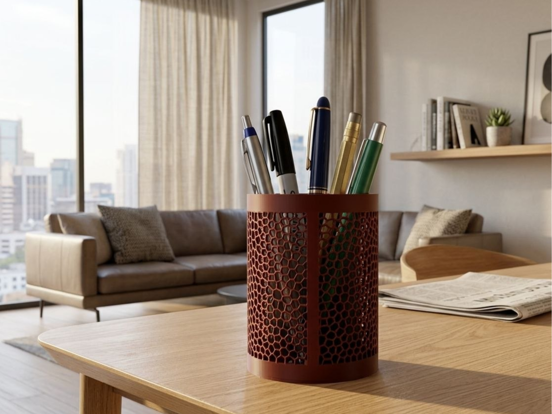 Voronoi Pen & Pencil Holder with Cross Divider
