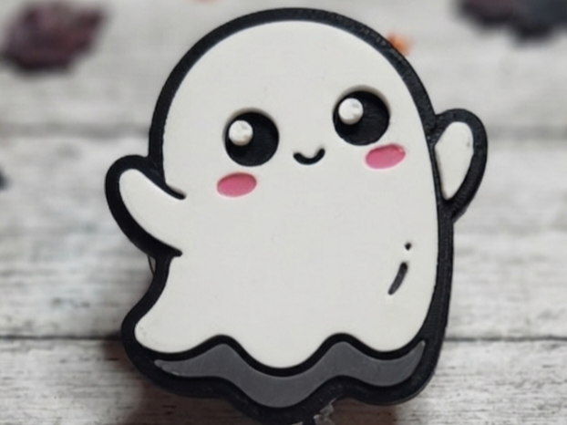 Cute Waving Ghost Badge Reel Face 