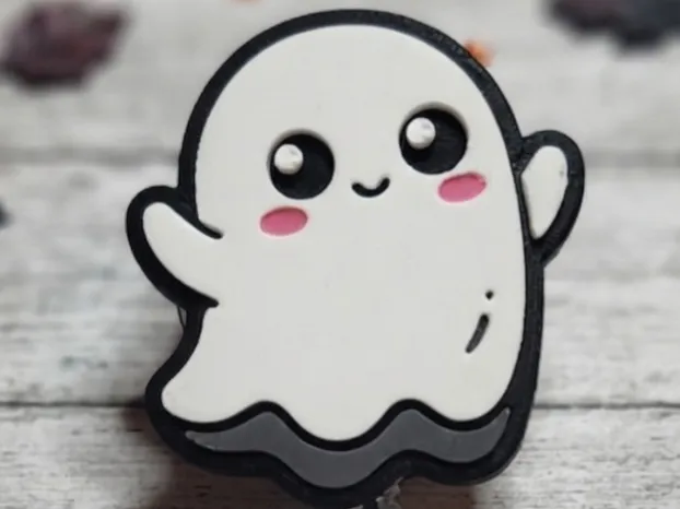 Cute Waving Ghost Badge Reel Face 