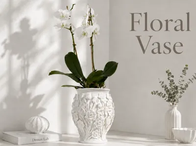 Floral Relief Vase - Elegant Flower Pot
