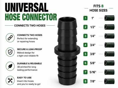 Universal Hose Connector (8 Sizes) – 3D Printable