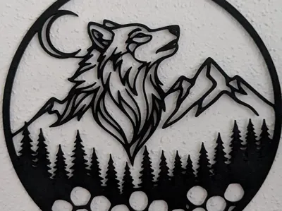 Wolf's Silhouette Mountain and Forest - 3D Print Wall Art