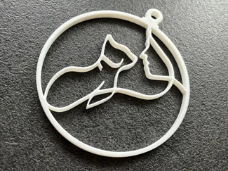 Katze und Frau Line Art Weihnachtsbaumschmuck