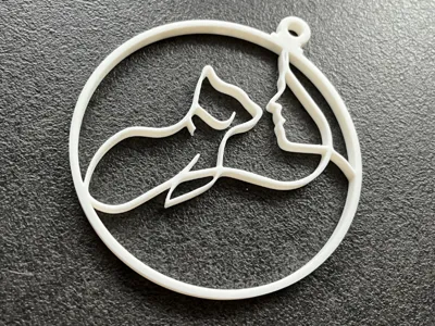Cat and Woman Line Art Christmas Tree Ornament