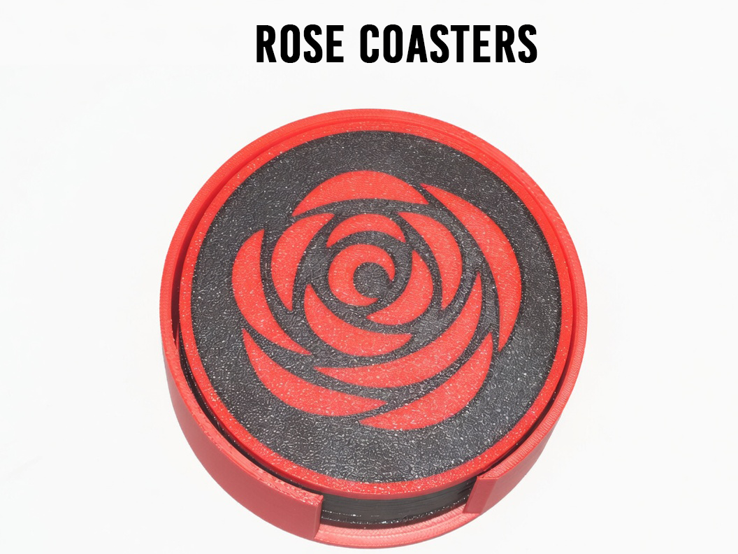 Rose Coasters - Set of 6 with Holder