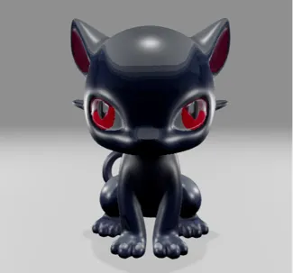Black mutated cat with red eyes