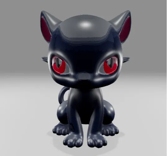 Black mutated cat with red eyes