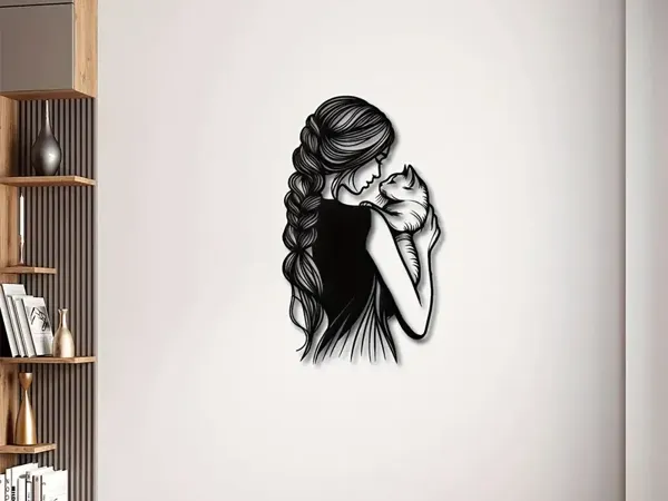 Décoration murale - Jeune femme enlaçant un chat