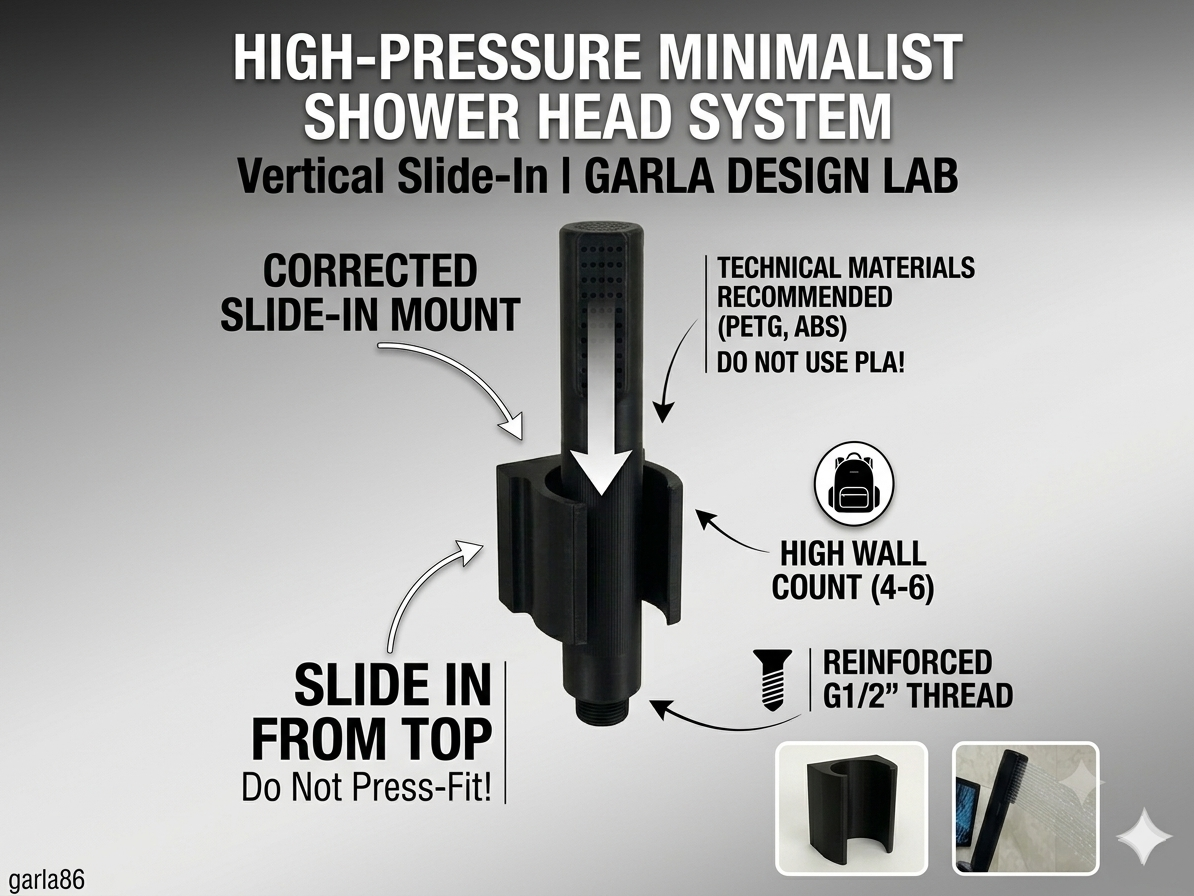 High-Pressure Minimalist Shower Head & Wall Mount
