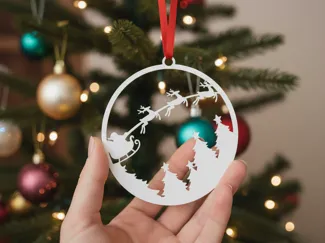 Flying Santa & Reindeer Ring Ornament