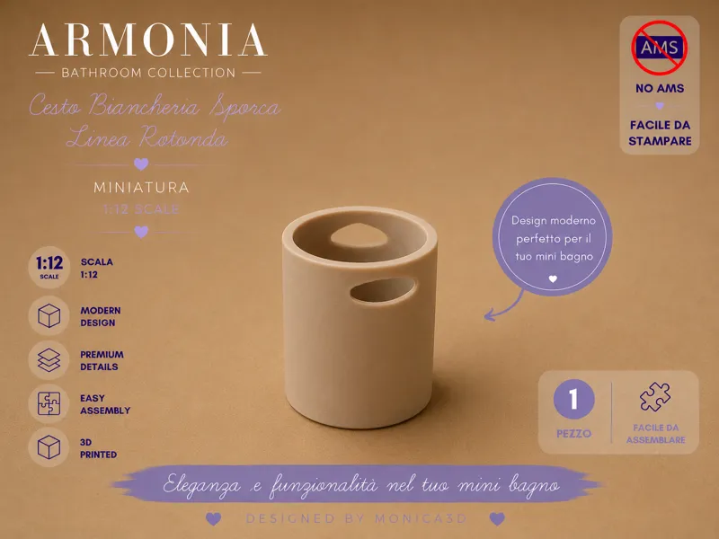 Cesto BiancheriaSporca Miniatura1:12 Linea Rotonda