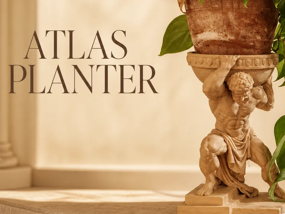 Maceta decorativa: Atlas Decorative Planter Stand. Referencia del modelo original.