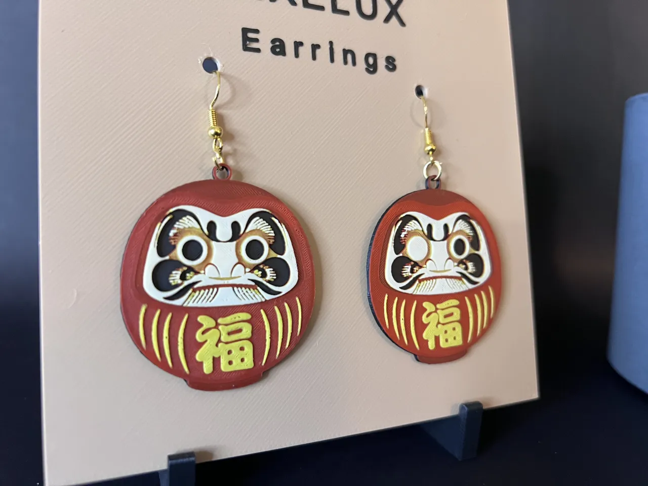 Lucky Daruma Earrings – One & Two Eyes view 2