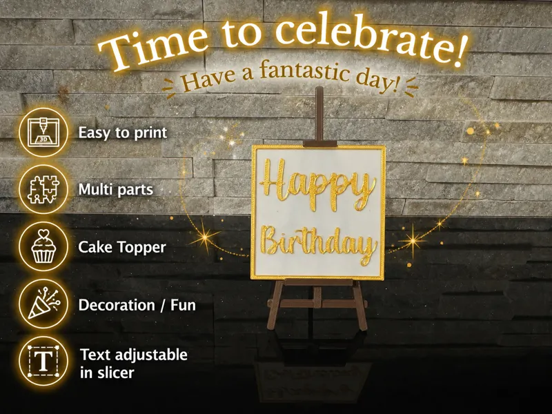 Happy Birthday Painting Decoration Cake Easel Sign