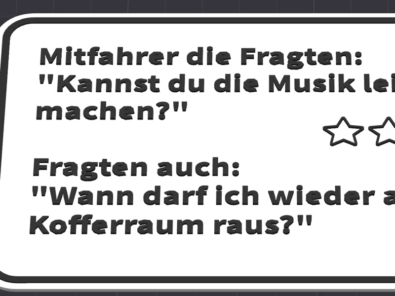 Schild "Musik leiser" - Armaturenbrett