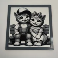 Tableau lumineux chatons sur un banc — photo 3