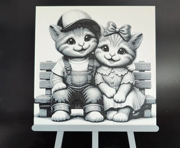 Tableau lumineux chatons sur un banc