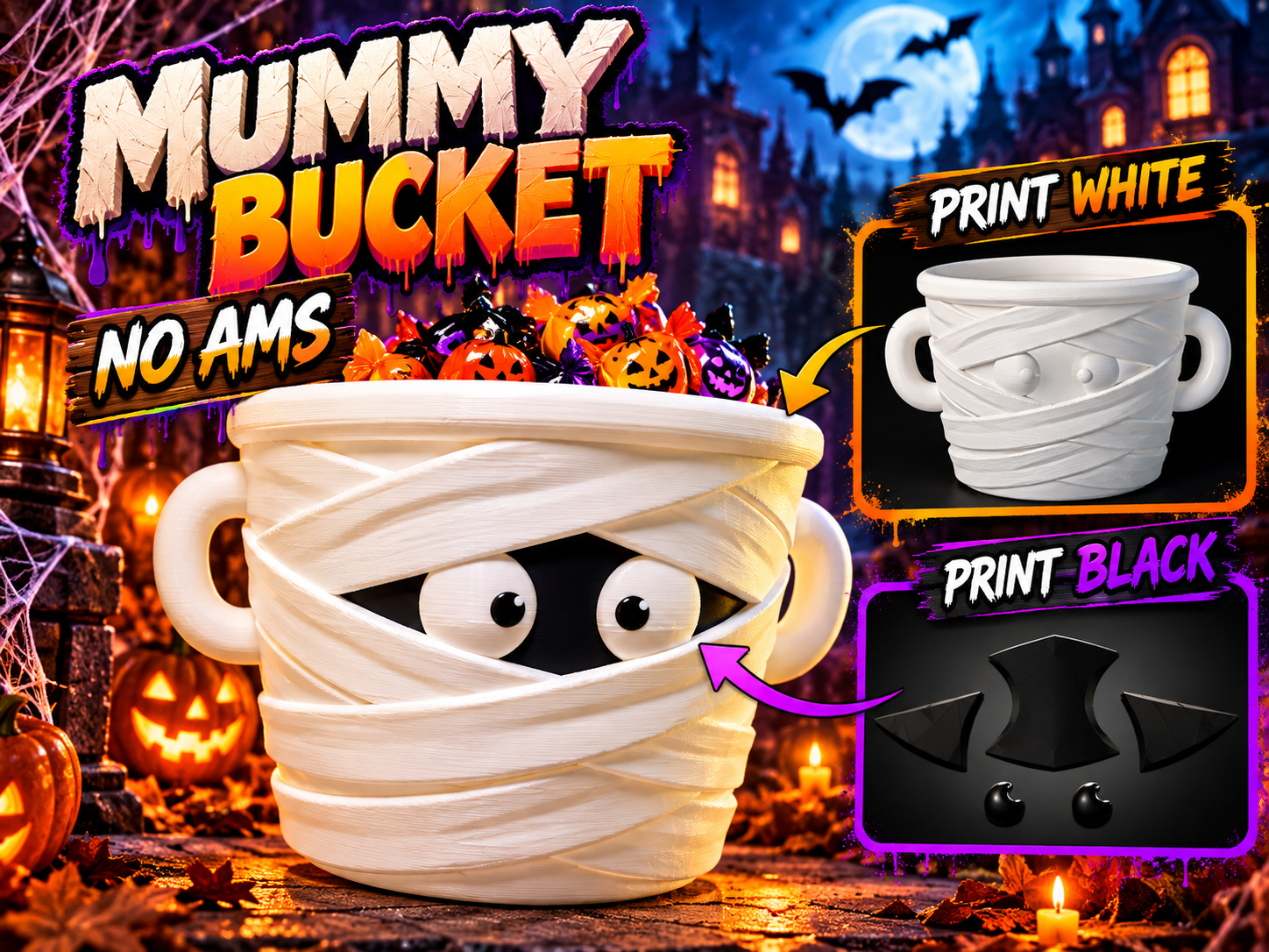 Mummy Halloween Bucket – No AMS Needed 3D model