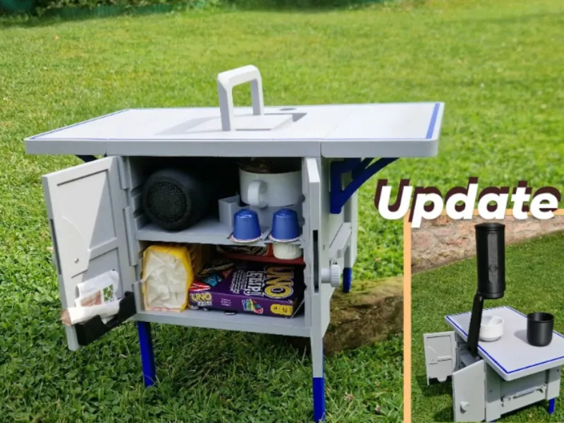 Mobile Box mit klappbarem Tisch