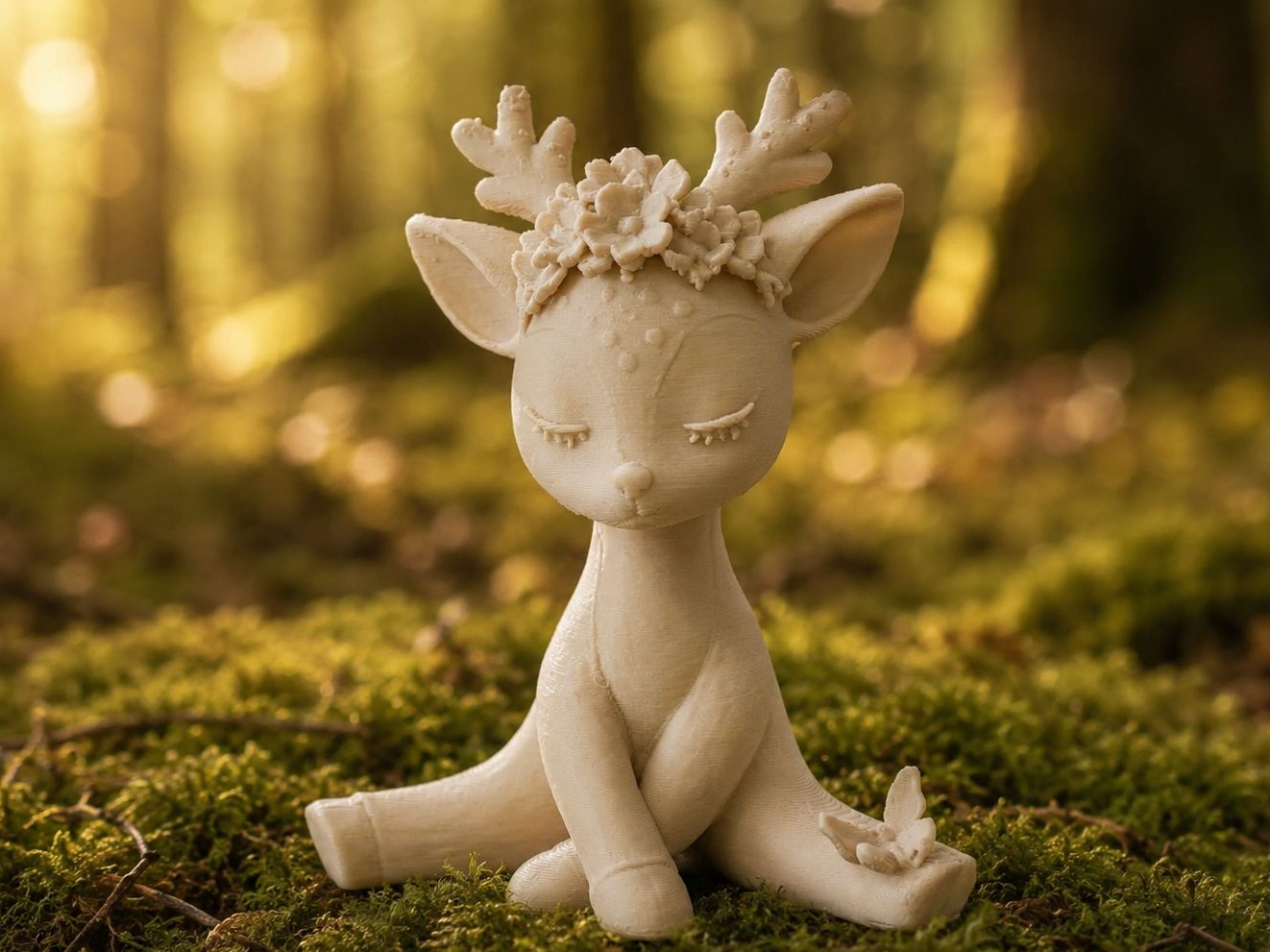 Cute Floral Deer Figurine Woodland Fantasy Decor