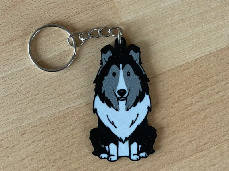 Keychain Black and White Collie