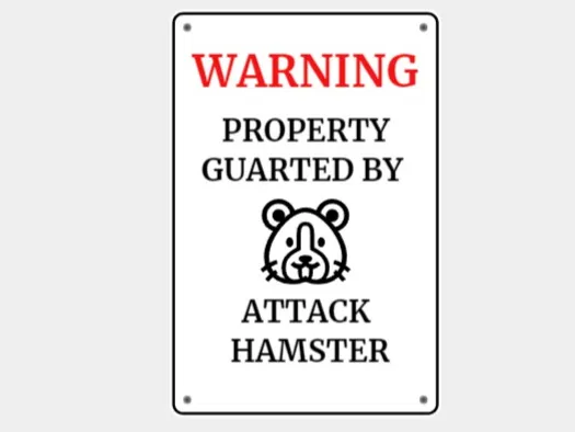 Sign Warning Guarted by Attack Hamster ENG/CZ