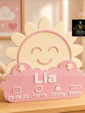 Modelo para impresión 3D: Sonne-Wolke Geburt Geschenk personalisierbar — vista de referencia 2
