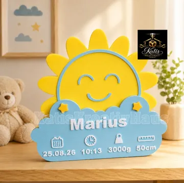Modelo para impresión 3D: Sonne-Wolke Geburt Geschenk personalisierbar — vista de referencia 4