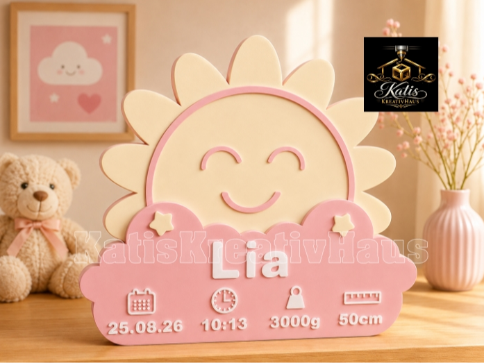 Sonne-Wolke Geburt Geschenk personalisierbar 3D model