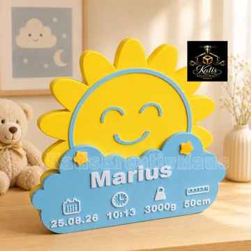 Modelo para impresión 3D: Sonne-Wolke Geburt Geschenk personalisierbar — vista de referencia 3