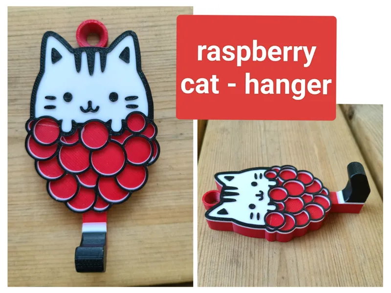 Raspberry cat - hanger, Kitty & Fruitie series