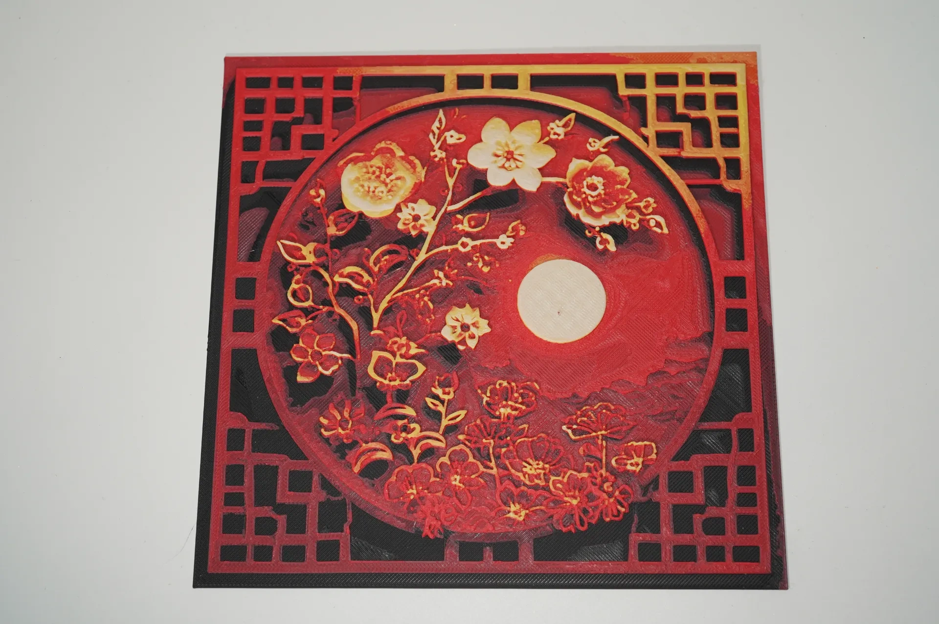 Miniatura 2 do modelo 3D 中国传统窗花立体剪纸浮雕画《花好月圆》