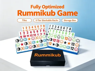 Rummikub Optimized Set|Tiles,Stackable Racks & Box