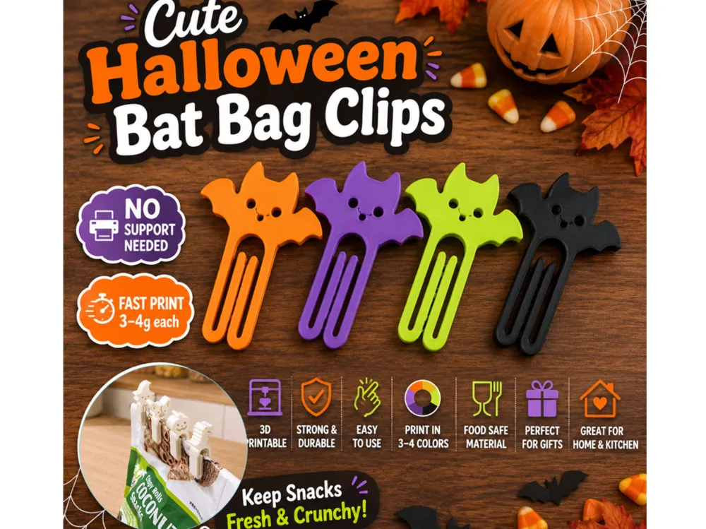Clip o pieza de sujeción: Halloween Bats Cute Bag Clips – Paper Clip Fast. Referencia del modelo original.