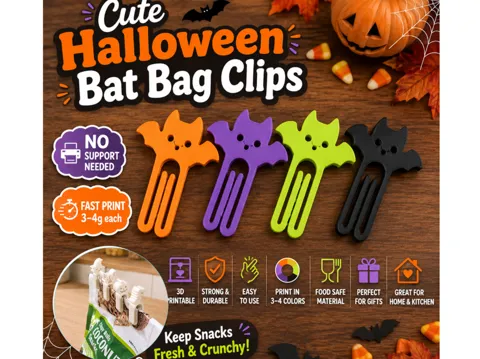 Clip o pieza de sujeción: Halloween Bats Cute Bag Clips – Paper Clip Fast — referencia de MakerWorld