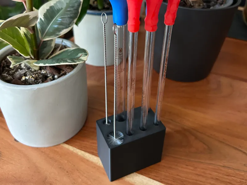 Glass Pipette Set Holder – 5 Pipets + 2 Brushes
