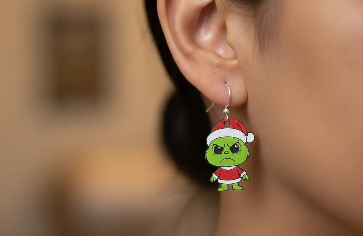 Baby grinch earrings view 2