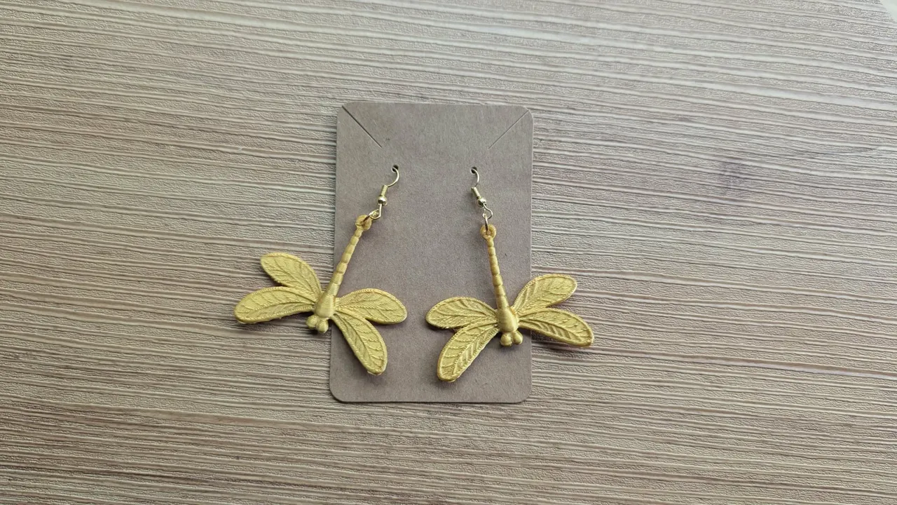 Golden Reed Dragonfly Earrings view 3