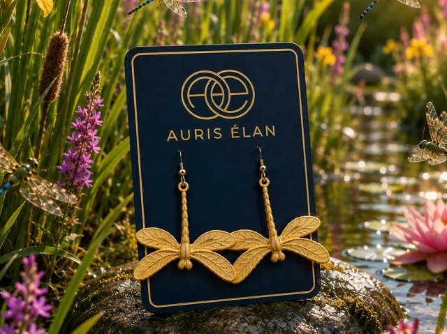 Golden Reed Dragonfly Earrings