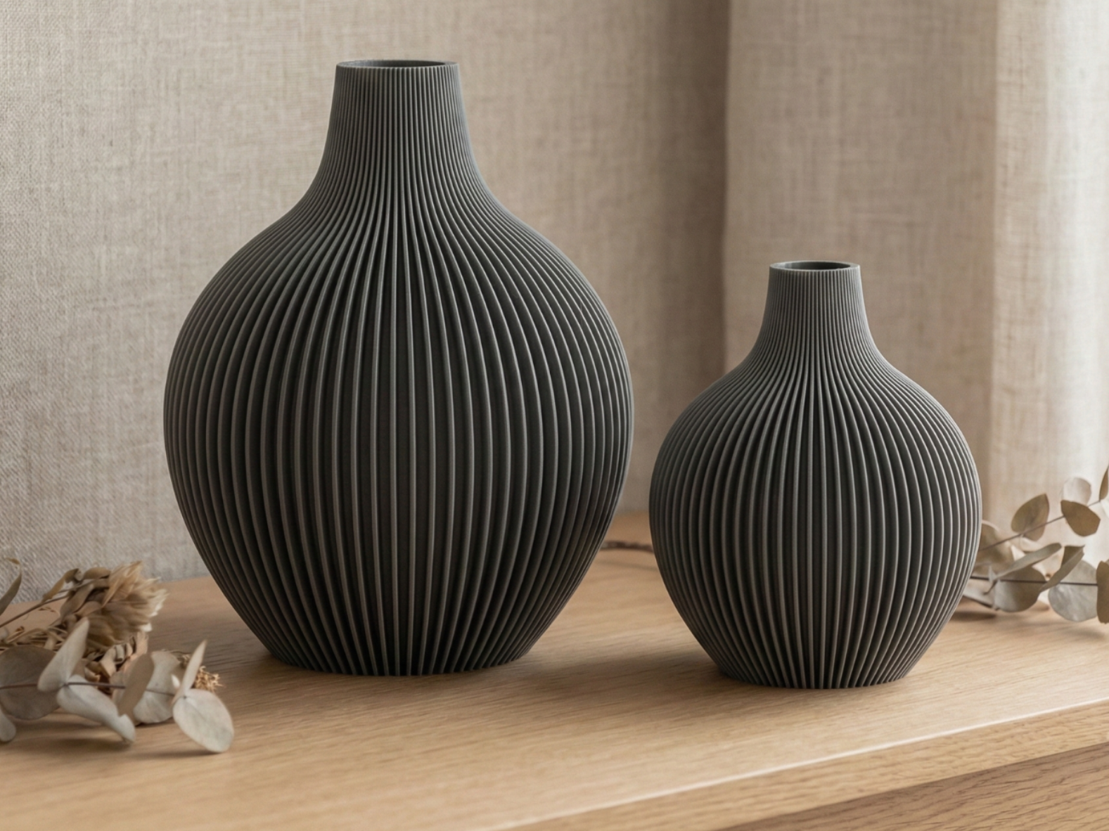 Ribbed Zen Vase - Minimalist Japandi Decor