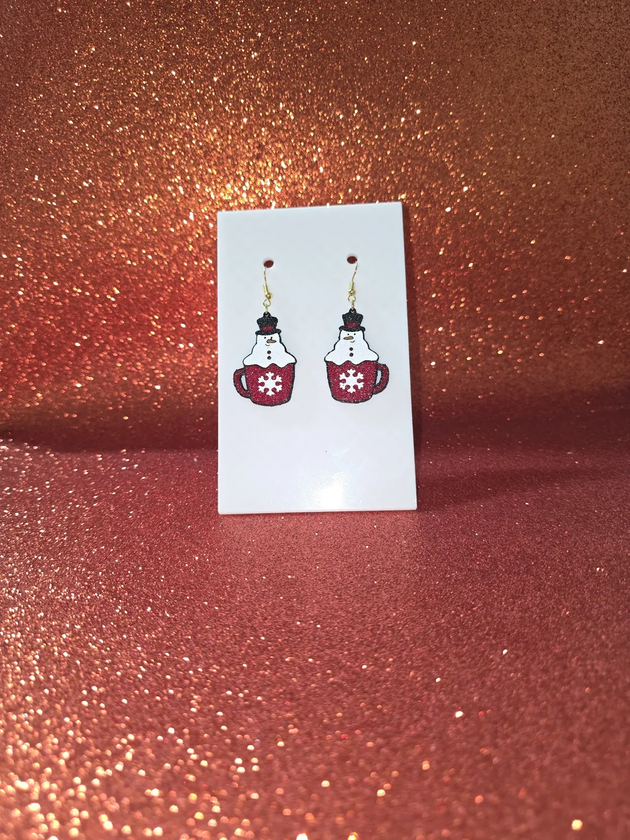 Snowman cocoa mug earrings view 2