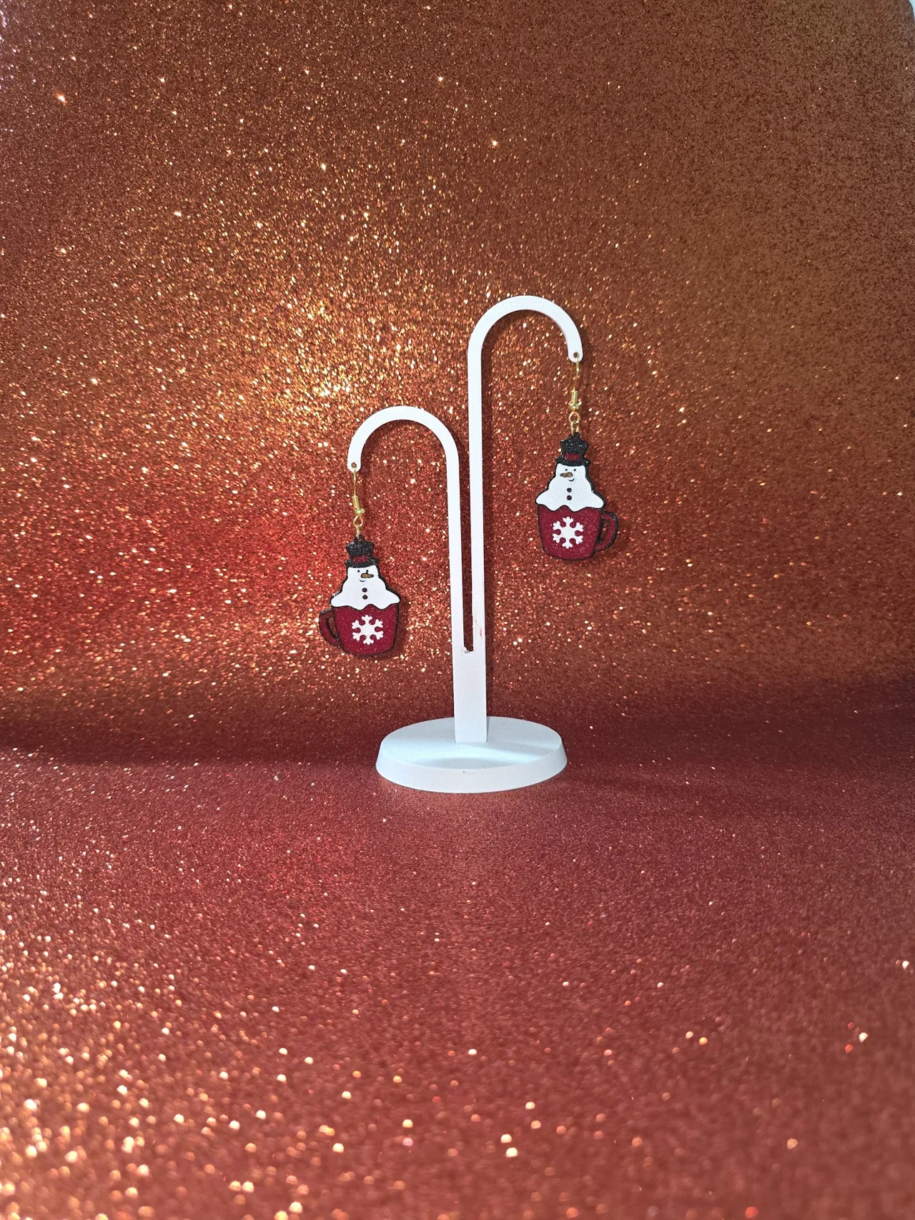 Snowman cocoa mug earrings view 3