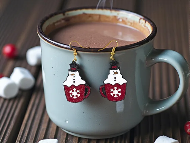 Snowman cocoa mug earrings