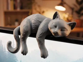 Cute Sleepy Cat Monitor Topper Screen Figure #014