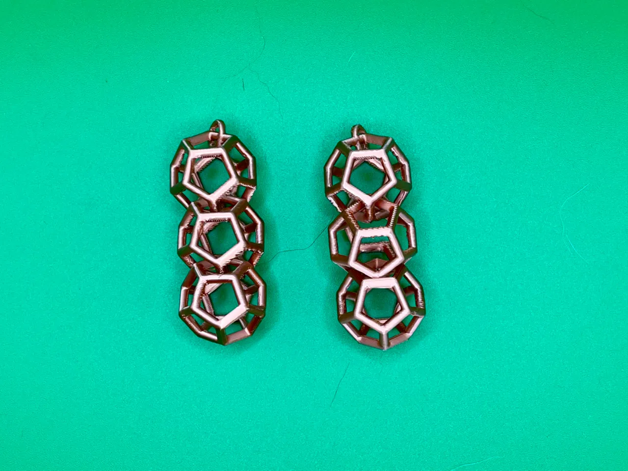 Triple dodecahedra earrings view 2