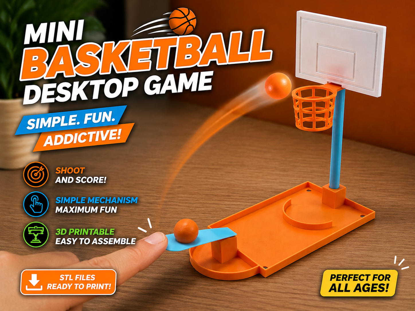 Mini Basketball Flick Game Fun Desk Toy NO-AMS