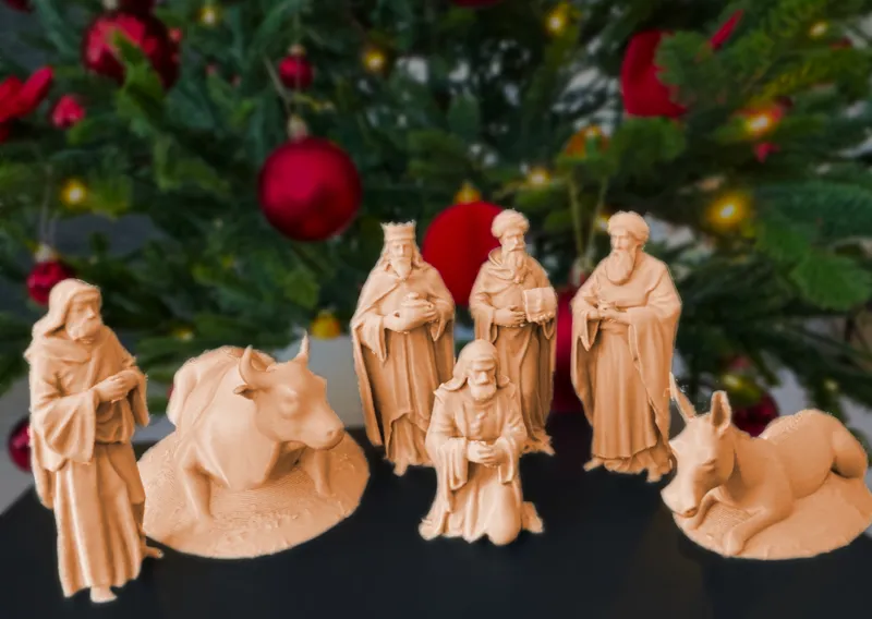 Nativity Scene: Wise Men, Shepherds, and Animals