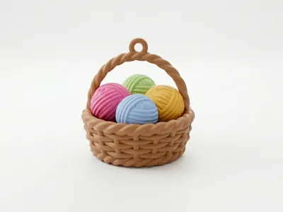 Wicker Basket with Yarn Balls Keychain